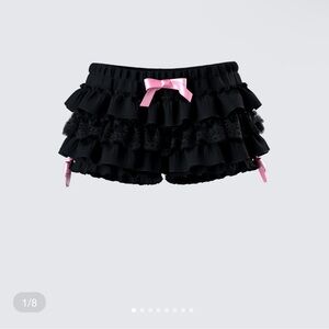 Finesse Black Ruffle Shorts with Pink Accents